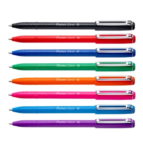 These Pentel iZee ballpoint pens are perfect for everyday writing. They have an attractive honeycomb fingergrip and low viscosity ink to help you write smoothly. They have a 1.0mm nib and a strong metal clip for attaching your pen to a pocket or notebook.