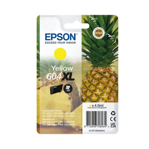 OEM Epson 604XL High Capacity Yellow Original Ink Cartridge C13T10H44010