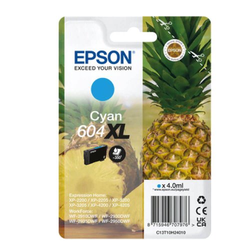 Epson Pineapple 604 Cyan High Capacity Ink Cartridge 4ml - C13T10H24010