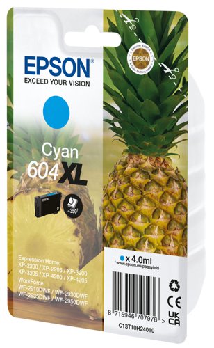 OEM Epson 604XL High Capacity Cyan Original Ink Cartridge C13T10H24010
