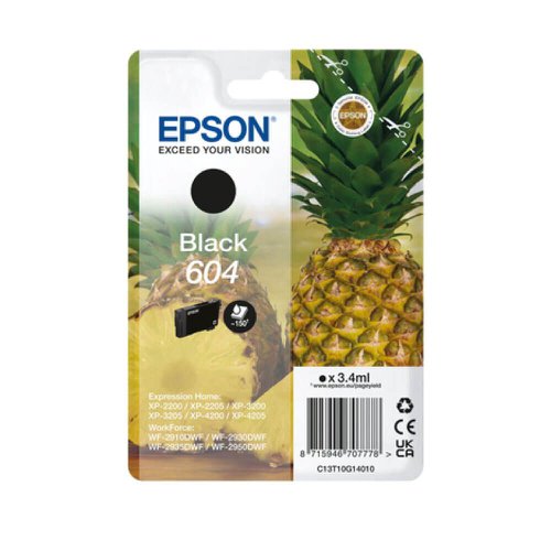 Epson Pineapple 604 Black Standard Capacity Ink Cartridge 3.4ml - C13T10G14010