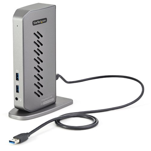 8STDK30A2DHUUE | Transition from the legacy USB-A (USB 3.1/3.0) to newer USB-C laptops with this universal laptop docking station for USB-C and USB-A laptops. The USB 3.1 Gen 1 (5 Gbps) Type-C dock features dual HDMI and/or DisplayPort monitors, fast-charge, six USB Type-A downstream peripheral ports, and headset audio.This is a dual 4K60Hz video docking station with support for both Ultra HD DisplayPort and/or HDMI monitors that lets you configure your video connections to best suit your needs.This docking station is fully certified to meet top industry standards for DisplayLink (video connections) certification to guarantee the highest quality, performance, and compatibility.For fast setup right out of the box, the two included host cables (USB-C and USB-A) connect to any laptop. The included dock stand lets you position the dock vertically to save space or lay flat on the desk.Connect your devices with six downstream USB Type-A (USB 3.0 5 Gbps) ports, two positioned on the front, and four on the back. The dock provides a GbE port and a 3.5 mm 4-position headset audio jack.