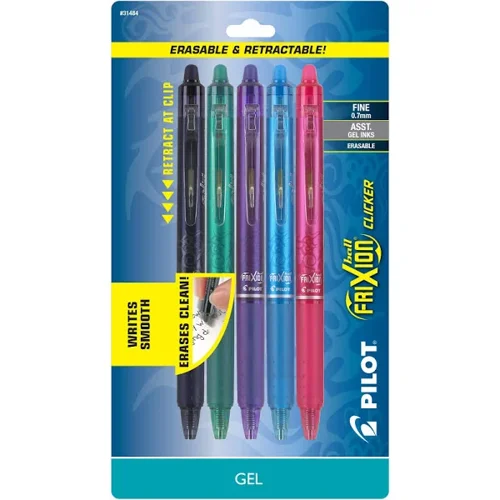 Pilot FriXion Erasable Rollerball Pens Medium 0.7 mm Black, Blue, Green, Violet, Pink Pack of 5