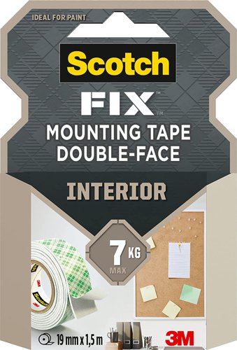 Scotch Permanent Double Sided Foam Mounting Tape 19mm x 1.5m White