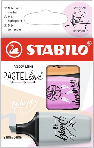 STABILO BOSS MINI Pastellove Assorted Colours Wallet Dusty Grey/Frozen Fuchsia and Pale Orange (Pack 3) 07/03-59