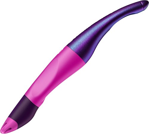 10808ST | The STABILO EASYoriginal ergonomic rollerball pen is now also available in the on-trend Holograph Edition. The end of the pen features unique and fascinating colour change effects!Available in blue, magenta and green. With its non-slip grip zone, the rollerball pen sits comfortably in the hand. Easy handling means hands remain eager to write. Blots and scratches are a thing of the past – learner writers now benefit from easy handling. That means endless fun with the pen and neat and tidy handwriting.Each cartridge has a new tip so you can switch refills quickly and cleanly, and carry on writing. Refills are available in “fine” (erasable blue, 0.3mm for fine writing) and “medium” (erasable blue, black, red, 0.5mm). With so much going for it, the thing to do first is put a name in the practical name space.