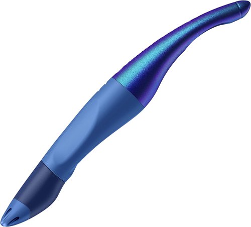 10801ST | The STABILO EASYoriginal ergonomic rollerball pen is now also available in the on-trend Holograph Edition. The end of the pen features unique and fascinating colour change effects!Available in blue, magenta and green. With its non-slip grip zone, the rollerball pen sits comfortably in the hand. Easy handling means hands remain eager to write. Blots and scratches are a thing of the past – learner writers now benefit from easy handling. That means endless fun with the pen and neat and tidy handwriting.Each cartridge has a new tip so you can switch refills quickly and cleanly, and carry on writing. Refills are available in “fine” (erasable blue, 0.3mm for fine writing) and “medium” (erasable blue, black, red, 0.5mm). With so much going for it, the thing to do first is put a name in the practical name space.