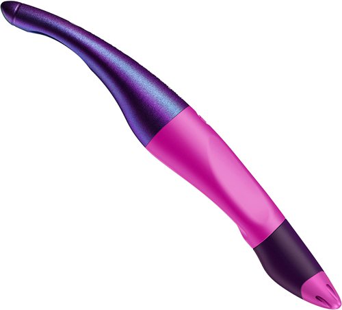 10794ST | The STABILO EASYoriginal ergonomic rollerball pen is now also available in the on-trend Holograph Edition. The end of the pen features unique and fascinating colour change effects!Available in blue, magenta and green. With its non-slip grip zone, the rollerball pen sits comfortably in the hand. Easy handling means hands remain eager to write. Blots and scratches are a thing of the past – learner writers now benefit from easy handling. That means endless fun with the pen and neat and tidy handwriting.Each cartridge has a new tip so you can switch refills quickly and cleanly, and carry on writing. Refills are available in “fine” (erasable blue, 0.3mm for fine writing) and “medium” (erasable blue, black, red, 0.5mm). With so much going for it, the thing to do first is put a name in the practical name space.