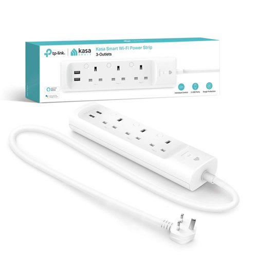 TP Link 3 Outlet Smart WiFi Power Strip with 2 USB Ports Mains Extension Leads 8TPKP303