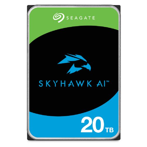 8SE20000VE002 | SkyHawk AI is designed for NVRs with artificial intelligence for edge applications. Designed for AI video analytics, SkyHawk AI supports up to 64 HD cameras and 32 additional AI streams while offering capacities up to 20 TB. It delivers zero dropped frames with ImagePerfect AI and has enterprise-class workload rates at 550 TB/yr for high reliability. 24-7 workloads can leverage up to 8 TB with drives designed for DVR and NVR systems. SkyHawk video drives are equipped with enhanced ImagePerfect and SkyHawk Health Management to help you sail through your toughest challenges. When integrated into compatible NVR systems, these drives provide overall system reliability increases due to SkyHawk Health Management (SHM).1 In addition, the SkyHawk drives include a robust three-year Rescue Data Recovery Services plan.