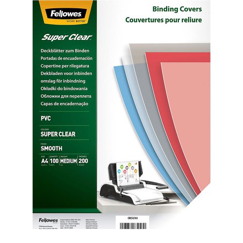 Fellowes Clear PET Binding Cover 200 micron A4 (Pack 100) 5384701  37818FE