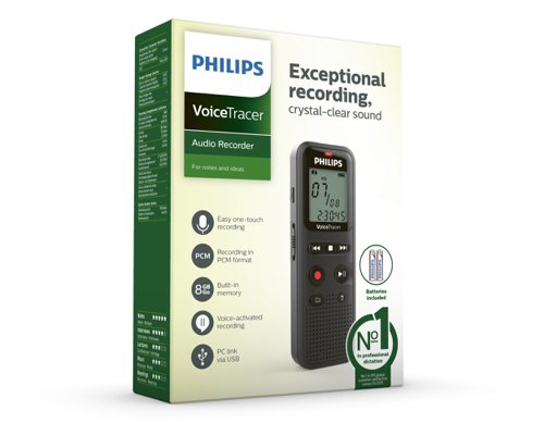 Philips Dictation DVT1160 VoiceTracer Audio Recorder 8GB Memory Black Dictation Machines 8PHDVT1160
