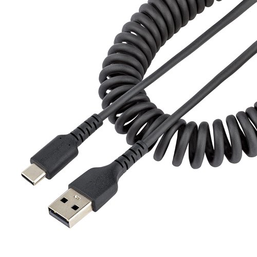 StarTech.com 0.5m USB A to C Coiled Heavy Duty Fast Charge and Sync Charging Cable