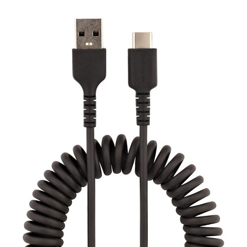 StarTech.com 0.5m USB A to C Coiled Heavy Duty Fast Charge and Sync Charging Cable