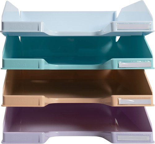 Inspired by the Scandinavian Hygge trend, the Aquarel stationery range offers pastel colours which are ideal for home offices, creating a cocooning atmosphere. The soft shades also offer comfort, helping to inspire wellbeing and reflection in any environment. The range includes lever arch files, ring binders, drawer sets, expanding organisers, letter trays, desk mats, pencil cases and much more. This set of 4 letter trays are ideal for documents in A4+ format and includes 12 distance spacers to increase the storage capacity. Robust and stable, stackable either vertically or in steps. Patented lateral COMBO 2 recesses save on space, packing and transportation costs.
