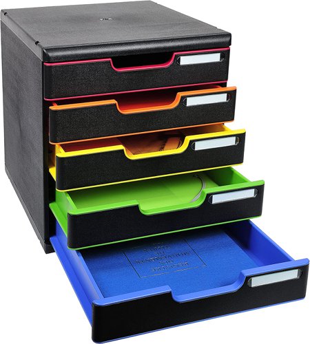 Elegant and functional filing system for A4+ formats. Boxes have the same height as a lever arch file and can be put together either horizontally or vertically (MODULO A4 and A3 compatible).
