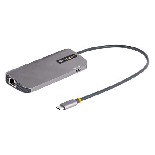 This USB-C Multiport Adapter with DP 1.4 Alt Mode supports 4K 60Hz HDMI (HDR) and turns your MacBook, Dell XPS, or other USB-C laptop or tablet into a workstation, anywhere you go. The USB Type-C Multiport Adapter features one 4K HDMI video output, three USB 3.2 Gen 1 Type-A (5Gbps) ports, and a Gigabit Ethernet port, all through one connection to your laptop's USB-C, USB4, or Thunderbolt 3/4 port. In addition, it offers advance charging and flexibility through a shared USB-C Power Delivery 3.0 and Data port; this port can be used to connect peripherals, whenever a power source is not connected, at USB 2.0 data transfer speeds (480Mbps). The Multiport Adapter features an extra-long attached 12-inch (30 cm) host cable - for an extended reach, to offer more setup flexibility.The portable docking station enables the connection of a 4K 60Hz HDMI monitor (4096 x 2160p), or an ultrawide monitor, to your laptop, in order to create a powerful workstation.The USB-C to USB 3.2 Gen 1 hub features three USB-A (5Gbps) ports for connecting your USB devices.A versatile dock solution for use at your office desk, home office, hotel desk, or in the boardroom, it is portable enough to be carried in your bag or backpack for mobile use. This lightweight USB-C Adapter can be bus-powered.Alternatively, connect your laptop's USB-C power adapter to charge your laptop and USB peripherals.With support for USB Power Delivery 3.0 pass through (up to 100W), the USB Type-C Multiport Adapter allows you to power and charge your laptop, when connected to a USB-C power source. PD 3.0 features Fast Role Swap (FRS) to prevent USB data disruption when you switch power sources (USB-C power adapter to bus power).The Gigabit Ethernet port ensures reliable wired network access, with support for PXE Boot and WoL.Developed to improve performance and security, StarTech.com Connectivity Tools is the only software suite on the market that works with a wide range of IT connectivity accessories. 