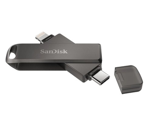 The 2-in-1 flash drive for your iPhone and USB Type-C™ devices, including Android™ phones.The SanDisk® iXpand® Flash Drive Luxe comes with not one but two connectors so you can easily move files between your iPhone, iPad Pro, Mac, and USB Type-C™ devices, including Android™ phones.Say goodbye to emailing photos between devices. Once files are on your drive, you can use the high-speed USB 3.0 connector to transfer them to your USB Type-C™ computer.Want to keep your files private when you share your drive? Use the iXpand® Drive app to password-protect your files and photos across iOS devices and PC computers.A stylish swivel design protects the connectors when you toss the drive in your bag or pocket, and a keyring hole makes it easy to take the SanDisk iXpand Flash Drive Luxe with you on the go.