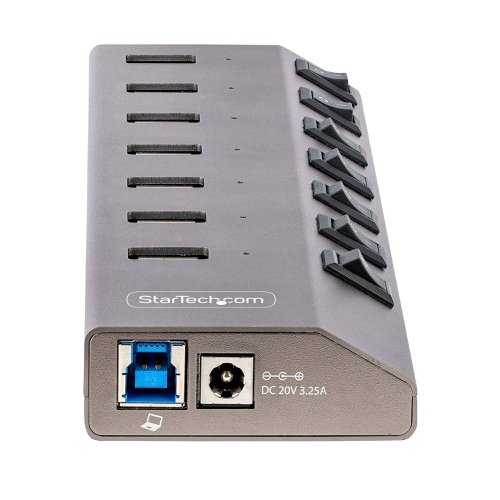This 7-Port USB 3.2 Gen 1 (5Gbps) Hub adds seven USB Type-A ports to a computer, with the added benefit of each port having an individual on/off switch. The USB hub is self-powered with an included power adapter. It connects to a USB-A, or USB-C port on a laptop or desktop computer.The seven ports on the USB Hub feature a power switch to turn off the computers data/power connection to the attached device when it's not being used. This means you can turn off individual USB ports to reduce power consumption, without having to physically disconnect the device or cable. Also, this feature can ensure privacy by turning off cameras or external data storage devices that contain sensitive data, when they're not in use.The USB hub is self-powered, with an included 65W power adapter. This enables all seven ports on this USB hub to support BC 1.2, providing 1.5A (7.5W) of power simultaneously (52.5W total), making it ideal to charge battery powered USB devices like Smartphones, and Tablets, while also providing a data connection. The USB hub will provide power with or without a host computer connected, with support for both CDP (Charging Downstream Port) & DCP (Dedicated Charging Port) applications.The 7-port USB 3.2 Gen 1 (5Gbps) Hub expands computer's USB connectivity, adding seven USB-A ports from a single USB-A or USB-C port. The USB hub is backward compatible with older USB 2.0 (480Mbps) devices, ensuring support for a wide range of modern and legacy USB devices such as external storage devices (thumb drives, HDDs/SSDs), HD Cameras, mice, keyboards, webcams, and USB headsets.The 7-Port USB Hub is OS independent supporting all operating systems including Windows, macOS, Chrome OS, iPad OS and Android, and installs automatically when connected to a computer. To ensure wide compatibility with USB host devices, individual 3.3 ft. (1 m) USB-A, and USB-C host cables are included.