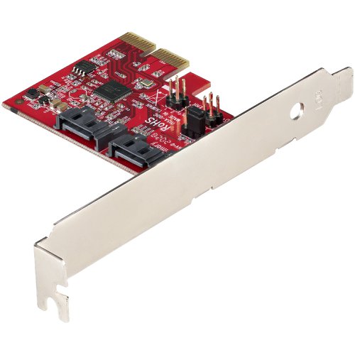 8ST2P6GRPCIESATACARD | This 2-port SATA III (6Gbps) controller with RAID enables you to add two SATA 6Gbps Hard Drives (HDDs) or Solid State Drives (SSDs) to your computer system or server via an available PCIe x2 card slot, and build the disks into a hardware RAID array. The card supports SATA III and PCI-Express 2.0 Specifications, and can also be used to add optical disk drives (ODD) like CD/DVD/Blu-ray to your computer.Versatile Hardware RAID ConfigurationsThis RAID controller supports different hardware RAID configurations to meet your specific application:RAID 0 (striped) - Splits your data evenly across both drives to increase read/write performance, while also increasing the size of your volume storage capacity to the combined total of both drives.RAID 1 (mirrored) - Exactly copies your data on both drives to provide data redundancy, so your data will be safely backed-up should one of the drives fail.SPAN (big) - Combines both drives into a single array to increase the size of your volume storage capacity to the combined total of both drives.JBOD (Just a bunch of disks) - Exposes both drives as individual devices to be treated independently.ASM1062R to Deliver 2-Port SATA 6Gbps PerformanceFeaturing the ASM1062R controller, this SATA card enables the connection of two high-performance SATA 6Gbps drives with a combined total throughput of up to 8Gbps. The SATA drives are connected via two individual SATA ports located on the card (SATA cables sold separately).Wide CompatibilityThe controller card is widely supported across all popular operating system platforms including Windows (7, 8, 10, 11), macOS (10.10 and above) and Linux (2.6.32 and above). Plus, with support for PCIe 2.0 and SATA III Specifications this card ensures backward compatibility with previous generations (SATA I/II, PCIe 1) at lower performance.For managing and configuring RAID functionality, the card supports OS booting on Windows & Linux for BIOS level RAID setup & configuration, and includes an application on Windows for OS level RAID setup, configuration & monitoring. On macOS only software RAID is supported using RAID Assistant.Hassle-Free InstallationThe SATA controller card features plug-and-play installation and can be installed in a full-profile or low-profile computer systems with the full-profile bracket preinstalled, and an interchangeable low-profile (half-height) bracket included.2P6GR-PCIE-SATA-CARD is backed by a StarTech.com lifetime warranty and free lifetime 24/5 North American based, multi-lingual support.
