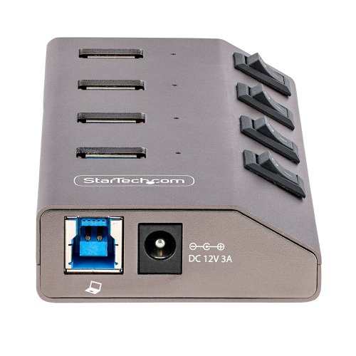 This 4-Port USB 3.2 Gen 1 (5Gbps) Hub adds four USB Type-A ports to a computer, with the added benefit of each port having an individual on/off switch. The USB hub is self-powered with an included power adapter. It connects to a USB-A, or USB-C port on a laptop or desktop computer.The four ports on the USB Hub feature a power switch to turn off the computers data/power connection to the attached device when it's not being used. This means you can turn off individual USB ports to reduce power consumption, without having to physically disconnect the device or cable. Also, this feature can ensure privacy by turning off cameras or external data storage devices that contain sensitive data, when they're not in use.The USB hub is self-powered, with an included 36W power adapter. This enables all four ports on this USB hub to support BC 1.2, providing 1.5A (7.5W) of power simultaneously (30W total), making it ideal to charge battery powered USB devices like Smartphones, and Tablets, while also providing a data connection. The USB hub will provide power with or without a host computer connected, with support for both CDP (Charging Downstream Port) & DCP (Dedicated Charging Port) applications.The 4-port USB 3.2 Gen 1 (5Gbps) Hub expands a computer's USB connectivity, adding four USB-A ports from a single USB-A or USB-C port. The USB hub is backward compatible with older USB 2.0 (480Mbps) devices, ensuring support for a wide range of modern and legacy USB devices such as external storage devices (thumb drives, HDDs/SSDs), HD Cameras, mice, keyboards, webcams, and USB headsets. The 4-Port USB Hub is OS independent supporting all operating systems including Windows, macOS, Chrome OS, iPad OS and Android, and installs automatically when connected to a computer. To ensure wide compatibility with USB host devices, individual 3.3 ft. (1 m) USB-A, and USB-C host cables are included.