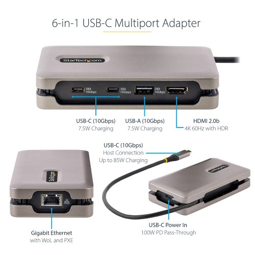 StarTech.com USB-C Multiport Adapter 4K 60Hz HDMI PD  8STDKT31CH2CPD3