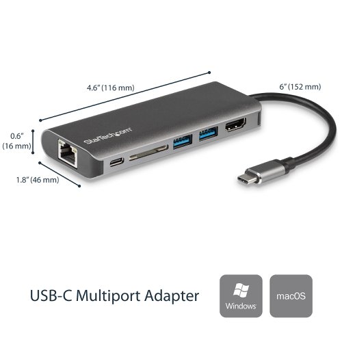 StarTech.com USB C Multiport Adapter 4K HDMI PD USB  8STDKT30CHSDPD