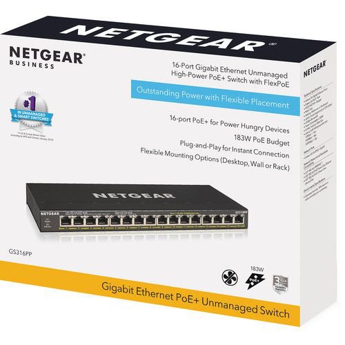 Netgear GS316EPP 16 Port High Powered Managed Gigabit Ethernet Plus Switch with 1 SFP Port Netgear