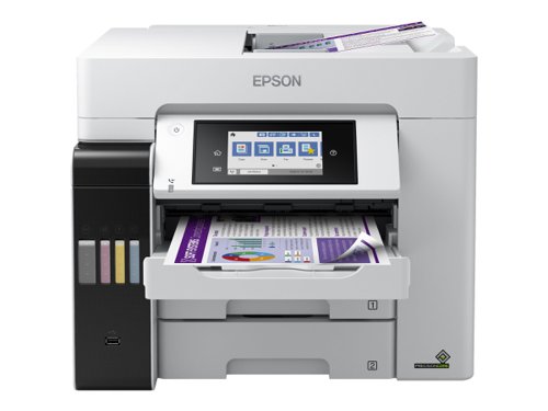 Fast and feature-rich, this multifunction printer delivers superb quality, hassle-free printing at an ultra-low cost. Print, scan, copy and fax with this easy-to-use EcoTank Wi-Fi printer, that delivers an exceptionally low cost-per-page and reduces your energy consumption thanks to Heat-Free PrecisionCore technology. A4 jobs can be accomplished quickly thanks to fast print and scan speeds, whilst two A4 250-sheet front trays, a 50-sheet rear feed, and a 50-sheet A4 ADF ensure there is a high capacity of paper.