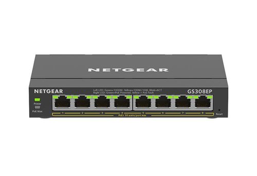 Netgear GS308EP Gigabit Ethernet Power Over Ethernet Plus Network Switch 8NE10324509 Buy online at Office 5Star or contact us Tel 01594 810081 for assistance