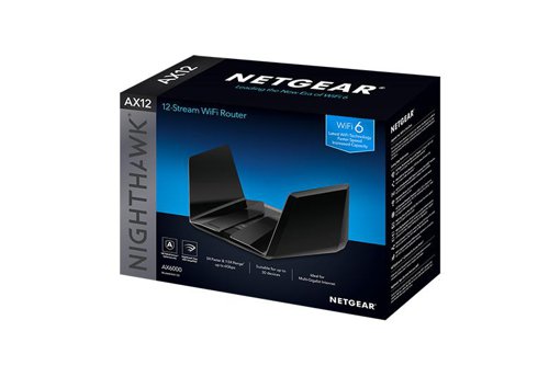 8NE10258430 | Nighthawk® Tri-Band AX12 WiFi 6 Router is powered by the industry’s latest WiFi 6 (802.11ax) standard with 4 times increased data capacities to handle up to 50 devices in your growing home network. Blazing-fast combined WiFi speeds up to 10.8Gbps and AX optimized 1.8GHz quad-core processor powers smart home automation, ultra-smooth 4K/8K streaming, low latency gaming, and more. Multi-Gig 2.5G Ethernet interface can be used for wired devices on LAN or for getting faster Multi-Gig Internet speed.Plus, eight high-performance antennas on the router amplify WiFi signals for maximized range and reliable coverage for a 5-6 bedroom home.With NETGEAR Armor™, you get multi-layered cybersecurity for an unlimited number of devices that provides encrypted connections, keeps your online activity private, secures lost or stolen devices, and blocks suspicious devices on your network. Easily manage content and time online on any of your family's devices with Circle® Smart Parental Controls.