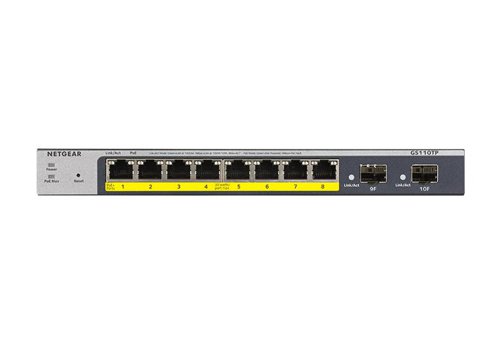 The GS110TPv3 8-Port Gigabit Smart Switches provides a great value, with configurable L2 network features like VLANs and PoE operation scheduling, allowing SMB customers to deploy PoE-based VoIP phones and IP surveillance. Advanced features such as Layer 3 static routing, IPv6 management, ACL, DiffServ QoS, LACP link aggregation and Spanning Tree will satisfy even the most advanced small business networks.The GS110TPv3 adds full 8 port PoE support for deployment of modern PoE devices. Cautious spender organizations can now deploy PoE devices connected to a cost effective switch, with a reasonable PoE power budget of 55W. Each port can provide up to 30 watts to power up connected devices. Fanless, the GS110TPv3 supports perfectly silent desktop operation or wall mounting.