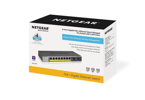 Netgear GS110TP 8 Port Gigabit Ethernet PoE Pro Smart Managed Switch with 2 SFP Ports and Cloud Management 8NE10276435 Buy online at Office 5Star or contact us Tel 01594 810081 for assistance