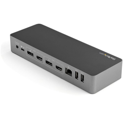 8STDK30C2DPEPUE | Transition from the legacy USB-A (USB 3.0) to the new USB-C with this certified universal laptop docking station for USB-C and USB-A laptops. The USB-C dock features 100W Power Delivery 3.0, dual HDMI and/or DisplayPort monitors, fast-charge, and both USB-C and USB-A peripheral ports.
