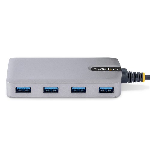 This USB Hub adds four USB-A 3.2 Gen 1 (5Gbps) ports to a USB-C enabled desktop or laptop computer. The USB Hub connects to a USB-C port on a computer, using the built-in 1ft. (30cm) host cable. The USB hub is backward compatible with USB 2.0 (480Mbps) devices, ensuring support for a wide range of modern and legacy USB peripherals (e.g., thumb drives, external HDDs/SSDs, HD cameras, mice, keyboards, webcams, and audio headsets). The USB hub is compact in size, facilitating portability when travelling.