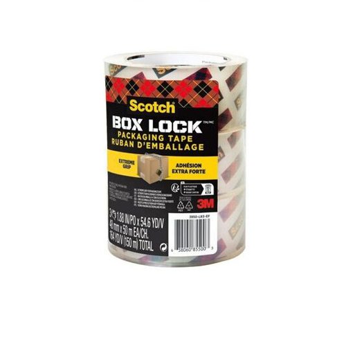 Scotch® Box Lock™ Packaging Tape sticks instantly to any box! It has the power of extreme grip to ensure boxes stay securely sealed, even during rough handling. Its advanced adhesive creates a secure seal over box edges, and its thickness and durability reduces splitting and tearing and makes it easier to find the start of the roll. This tape can be used to seal any type of box, including harder-to-stick-to 100% recycled boxes.