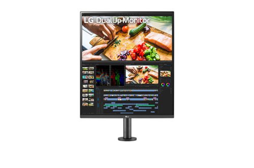 8LG28MQ780B | Stack It UpFree up desk space and multitask more efficiently with a new, 16:18 aspect ratio stacked setup that swivels, freeing up your desk without giving up the screen space of a double monitor.