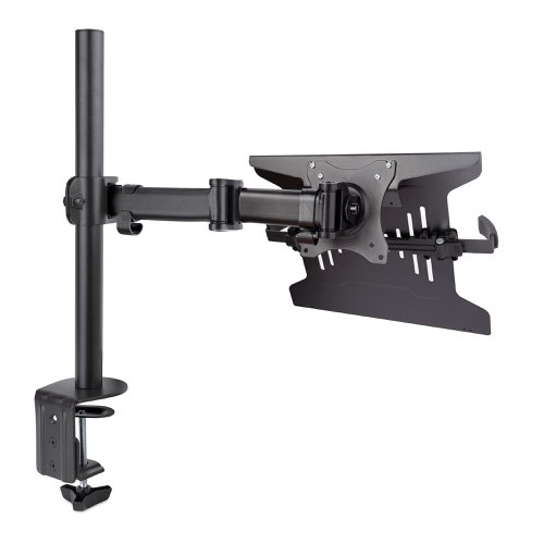 StarTech.com Monitor and Laptop Desk Mount for Displays Up to 34 Inches - Articulating VESA Laptop Tray Arm - Clamp / Grommet Mount