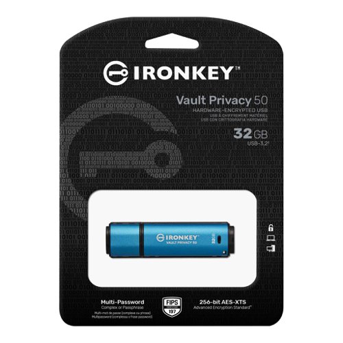 KIN32905 Kingston Ironkey Vault Privacy 50 Encrypted USB 32GB Flash Drive IKVP50/32GB