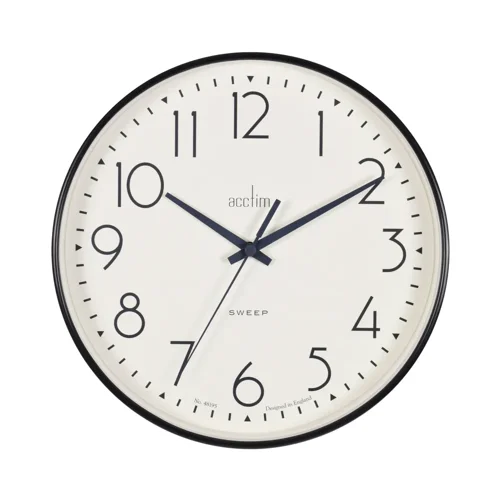 Acctim Earl Quartz Non-Ticking Silent Sweep Wall Clock 250mm Diameter Black - 22563
