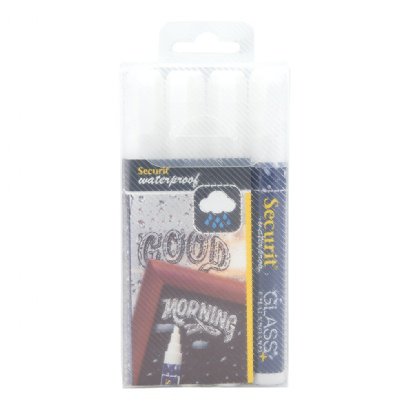 30176DF - Securit Waterproof Chalk Markers (Glass and Chalkboard) White (Pack 4) - SMA610-V4-WT