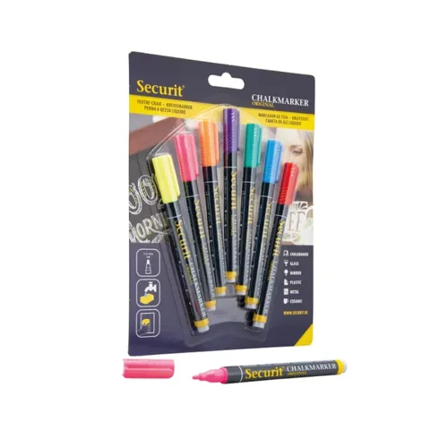 Securit Liquid Chalk Markers 1-2mm Nib Assorted Colours (Pack 7) - BL-SMA100-V7-AS 30162DF