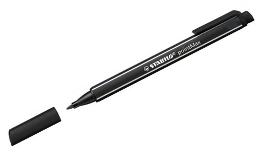 10913ST | Developed to write in the utmost comfort, once you've tried it out you never want to miss it anymore. What makes the STABILO pointMax so special is its uniquely robust and durable pen tip. Specifically designed to create a consistent ”M” (medium) 0.8 mm line width, it is ideal for everyday tasks and special hobbies alike. Whether writing a birthday card to someone special, your ideas on sticky notes in a creative session, quick notes on the phone or you are simply ruling lines, the 0.8 mm line width ensures efficiency, finesse and visibility. The rich and vibrant palette of 42 colours is designed for you to truly express yourself. The STABILO pointMax comes with a practical and handy clip and you can leave the cap off for up to 24 hours without ink and tip drying out.