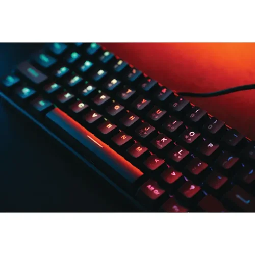 VER48713 | KingPin M1 is ideal for streamlined setups where desk space is a premium.  Perfect for taking to events, LAN parties or tournaments.  The lightning-fast mechanical SureFire gaming keyboard in a compact 60% form factor. The red mechanical switches have a linear travel, combined with minimal spring force, resulting in a silky-smooth keypress that’s ideal for performance gamers. With a superfast 1ms response time and 50 million keystrokes guaranteed, the SureFire KingPin M1 will not let you down.You want to personalize your gaming experience?  Our removable keycaps give you the opportunity to customize your keyboard and our north-facing switches deliver great RGB shine through!The stunning RGB lighting in the SureFire KingPin M1 offers a multitude of colour options that can be programmed in with the software supplied.  With 6 active lighting modes including a customised option, and adjustments for speed and intensity, players can set the lighting ambience to match the game scenario and bring everything to life.