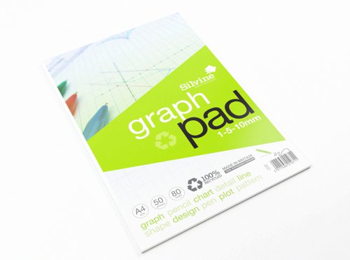 Silvine Recycled Graph Pad A4 Printed 1-5-10mm 50 Sheets 100% Recycled Paper Green (Pack 10) - A4GPRE  27957SC