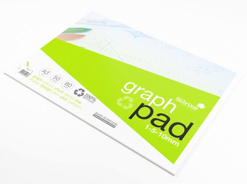 Silvine Recycled Graph Pad A3 Printed 1-5-10mm 50 Sheets 100% Recycled Paper Green (Pack 10) - A3GPRE