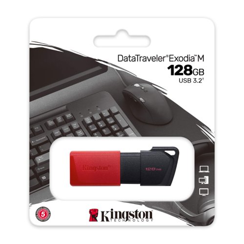 8KIDTXM128GB | The Kingston 128GB DataTraveler Exodia M USB 3.2 Gen 1 Flash Drive (DTXM/128GB) empowers your data transfers with cutting-edge speed and modern convenience. The versatile USB 3.2 Gen 1 connector offers compatibility with a range of devices including laptops, desktops and more, so you can access and share your digital storage collection at a moment’s notice. The practical design is optimised for an on-the-go lifestyle, allowing professionals and students to travel with their core documents, music, videos and other data files on their persons at all times.