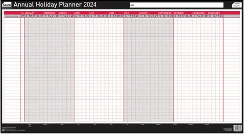 Sasco Annual Holiday Wall Planner 2024 Unmounted W750 x H410mm - 2410230