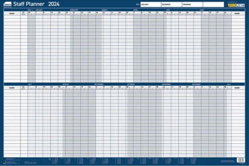 Sasco Staff Year Wall Planner 2024 Mounted W915 x H610mm - 2410228