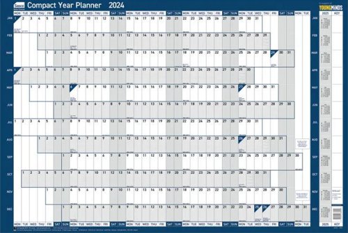 Sasco Compact Year Wall Planner 2024 Landscape Unmounted W610 x H405mm - 2410220